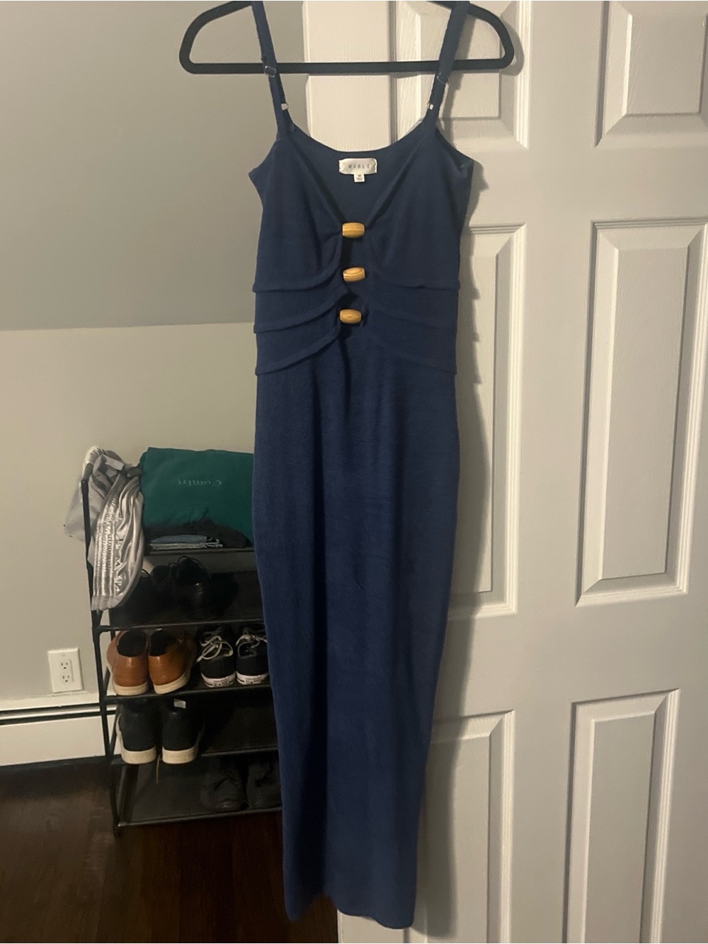 MARBLE Navy Maxi Dress with Wooden Accent Buttons